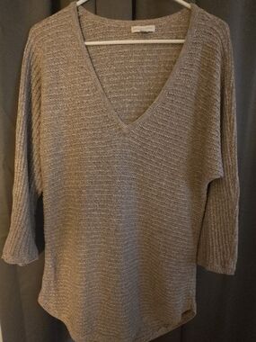 New York & Company Taupe V-Neck Textured Sweater